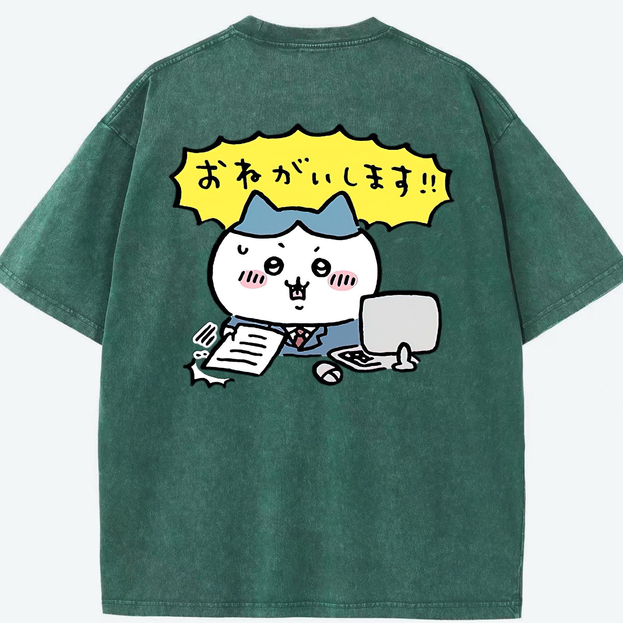 （画像用） ちいかわ ハチワレ Chii-kawa hachiware 綿100% ヴィンテージ風 半袖Tシャツ（背面プリント）